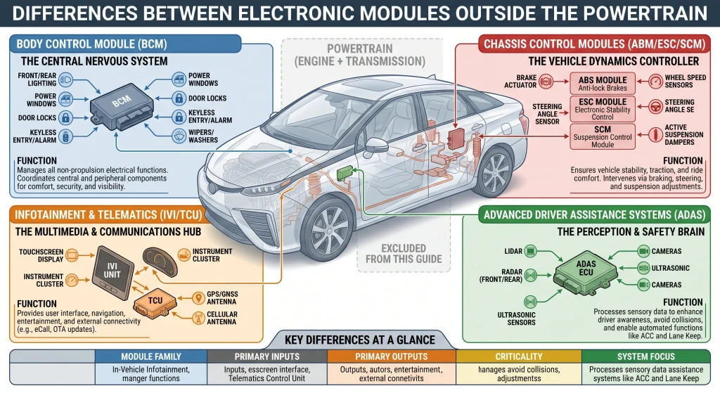 Real differences between modules outside the powertrain